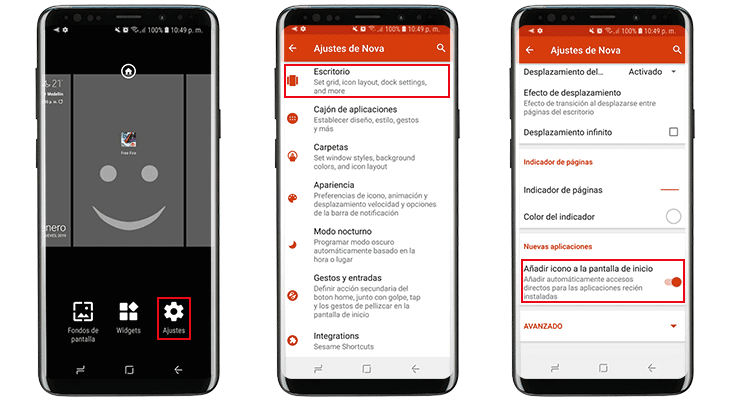 como deshabilitar accesos directos de android