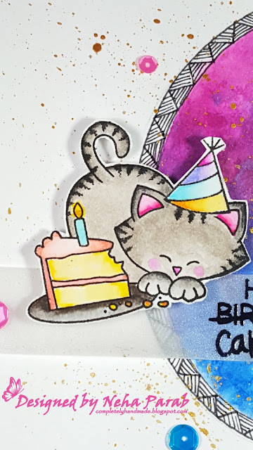 Birthday Card with Cat and Cake by Neha Parab | Newton Loves Cake Stamp set by Newton's Nook Designs #newtonsnook