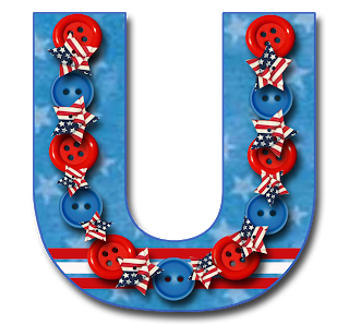Abecedario con Botones y Banderas de USA. Alphabet with USA Flags and Buttons.
