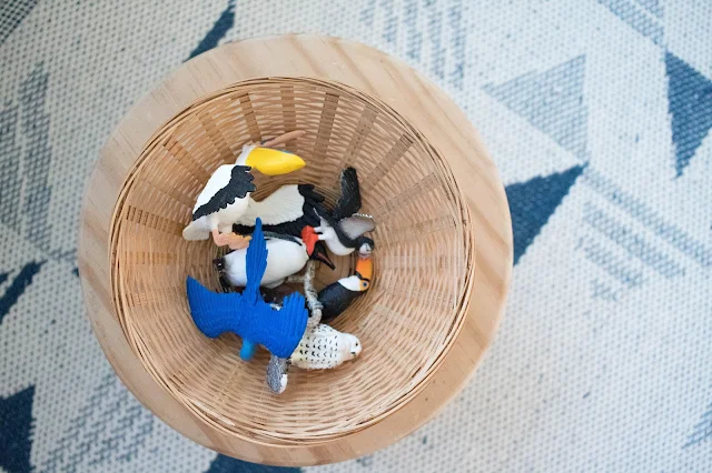Easy Montessori toddler language work - a basket of birds 