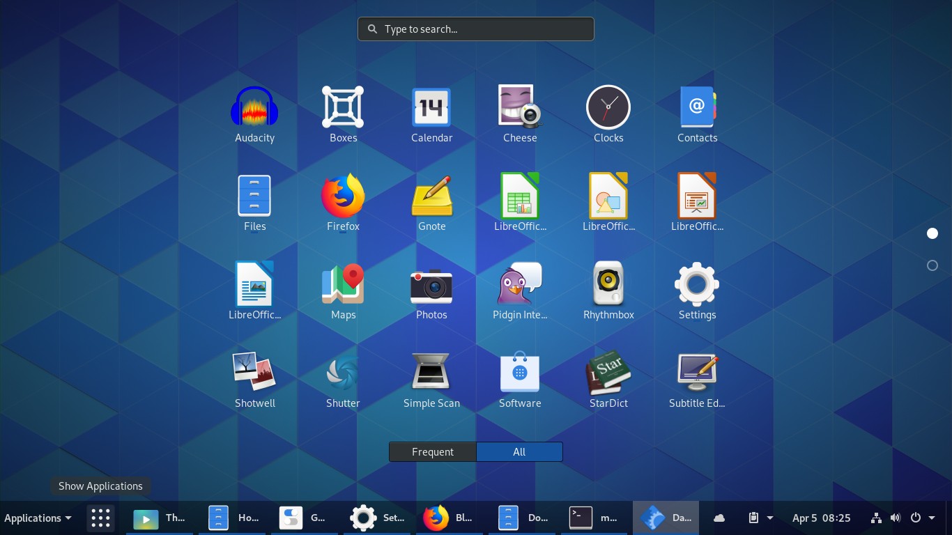 GNOME 3.32 + Bottom Taskbar + Traditional Layout