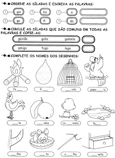 Atividades de alfabetização : Sílabas ga go gu