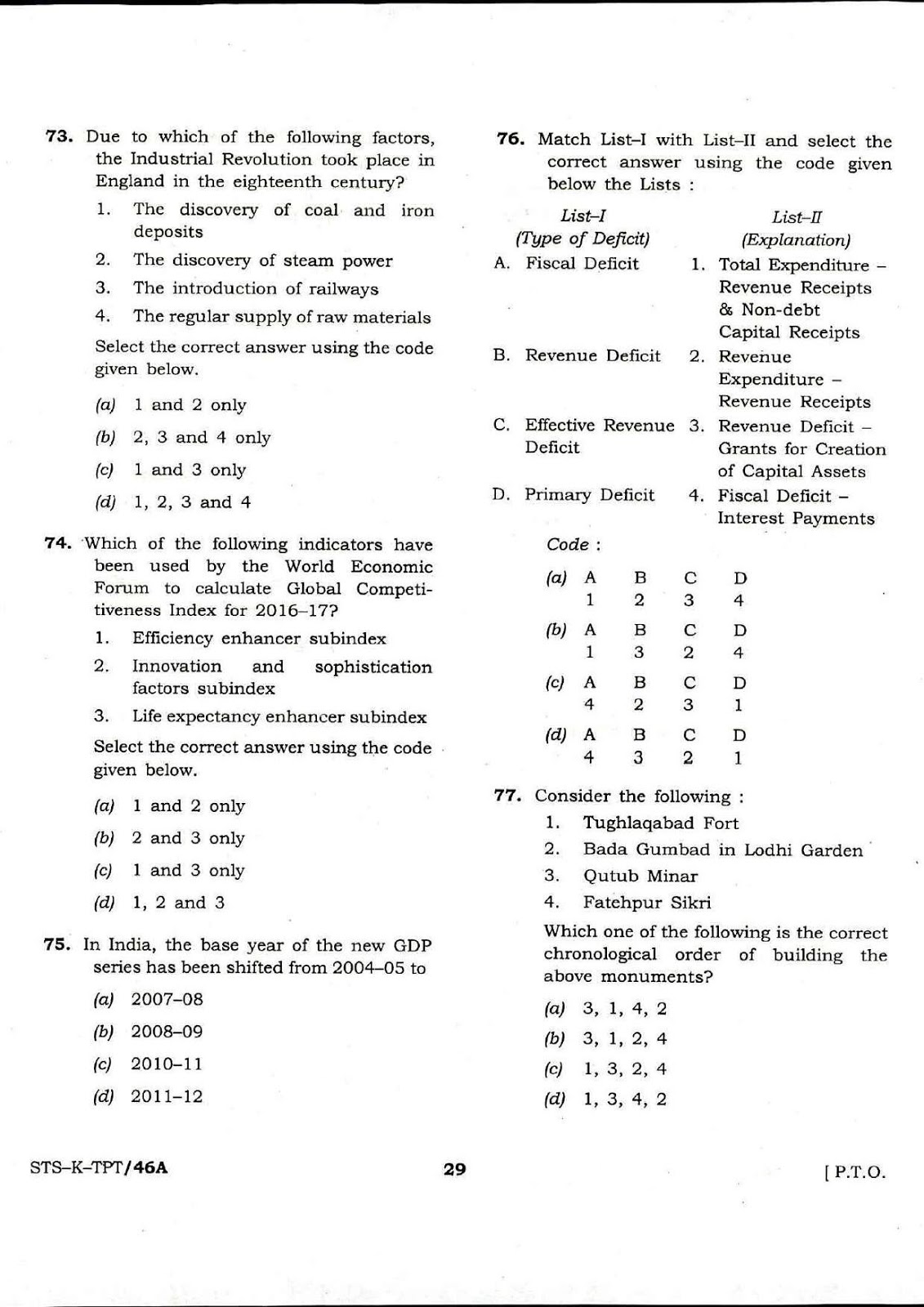UPSC CDS II 2017 Entrance Exam GK question paper UPSC CDS II 2017 General Knowledge question paper