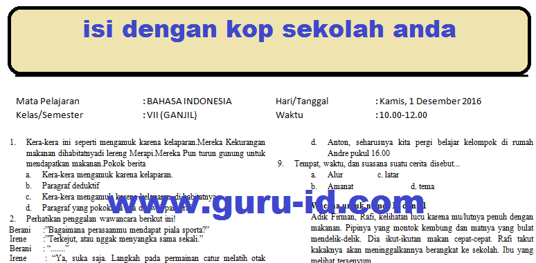 Soal Soal Uas Bahasa Indonesia Kelas 9