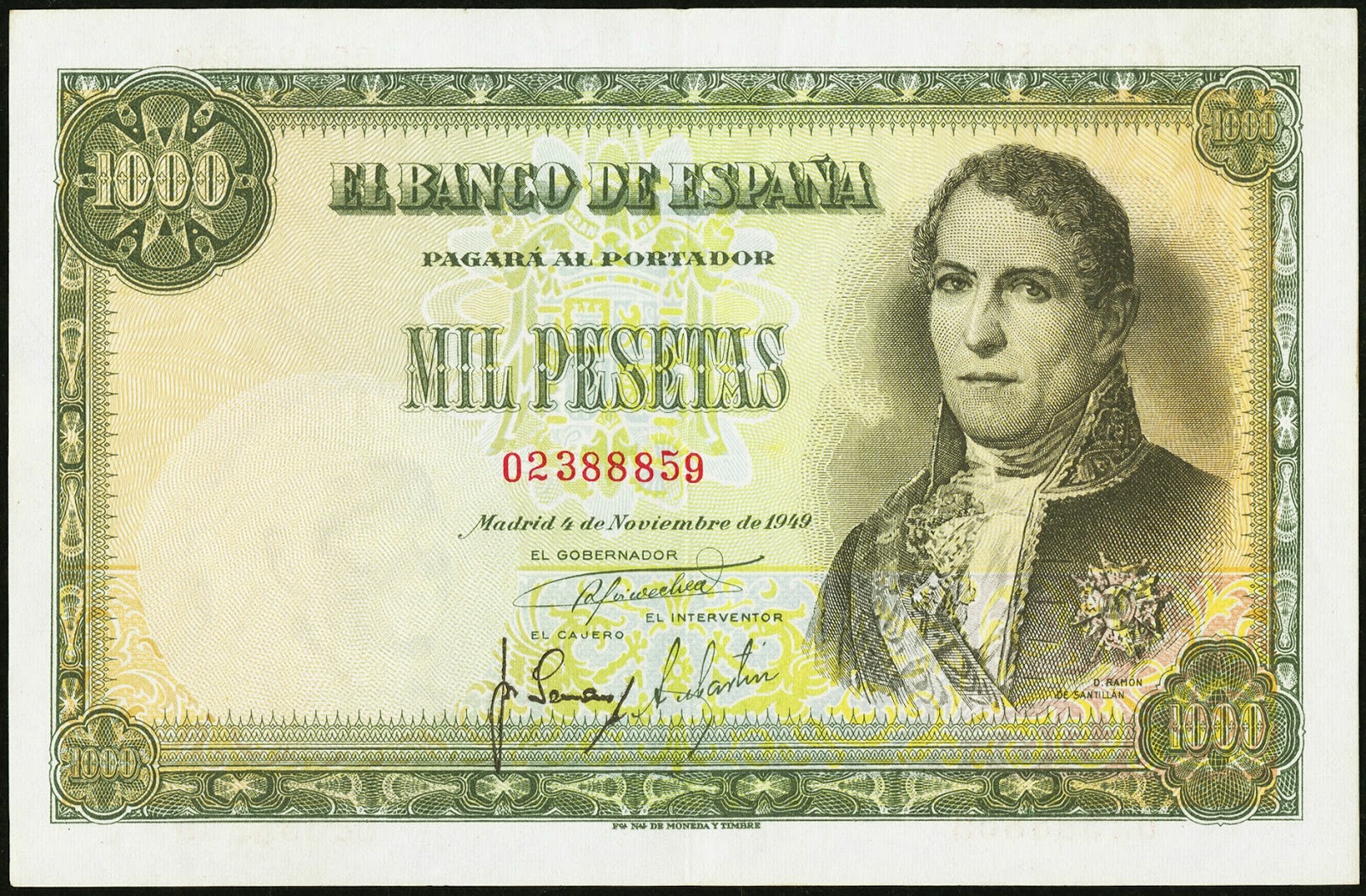Spain Banknotes 1000 Pesetas banknote 1949 Ramón de Santillán