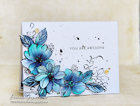 April Inspiration Challenge - Altenew Wild Hibiscus watercolored using distress inks. Other stamps used; Label Love, Golden Garden and Painted Butterflies