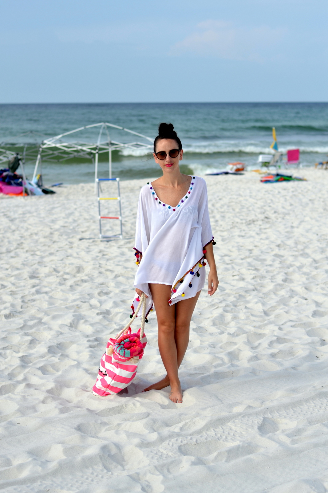 Beach coverup, sunnies and beach bag 