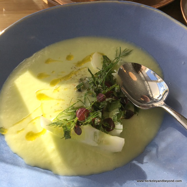 cucumber gazpacho at Limewood Bar & Restaurant at the Claremont Club & Spa, a Fairmont Hotel in Berkeley, California cucumber gazpacho at Limewood Bar & Restaurant at the Claremont Club & Spa, a Fairmont Hotel in Berkeley, California