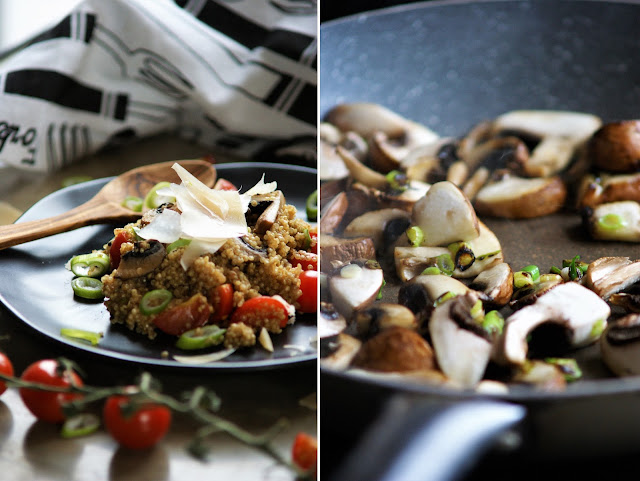 Quinotto mit Champignons, frischen Tomaten und Parmesan