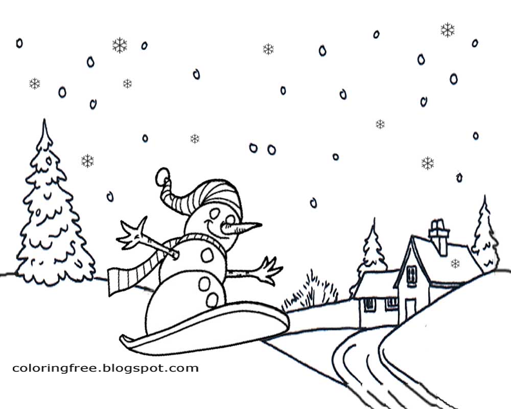Free Merry Christmas Coloring Printables Snowboarding Winter Sport Art Drawing Ideas For Teenagers