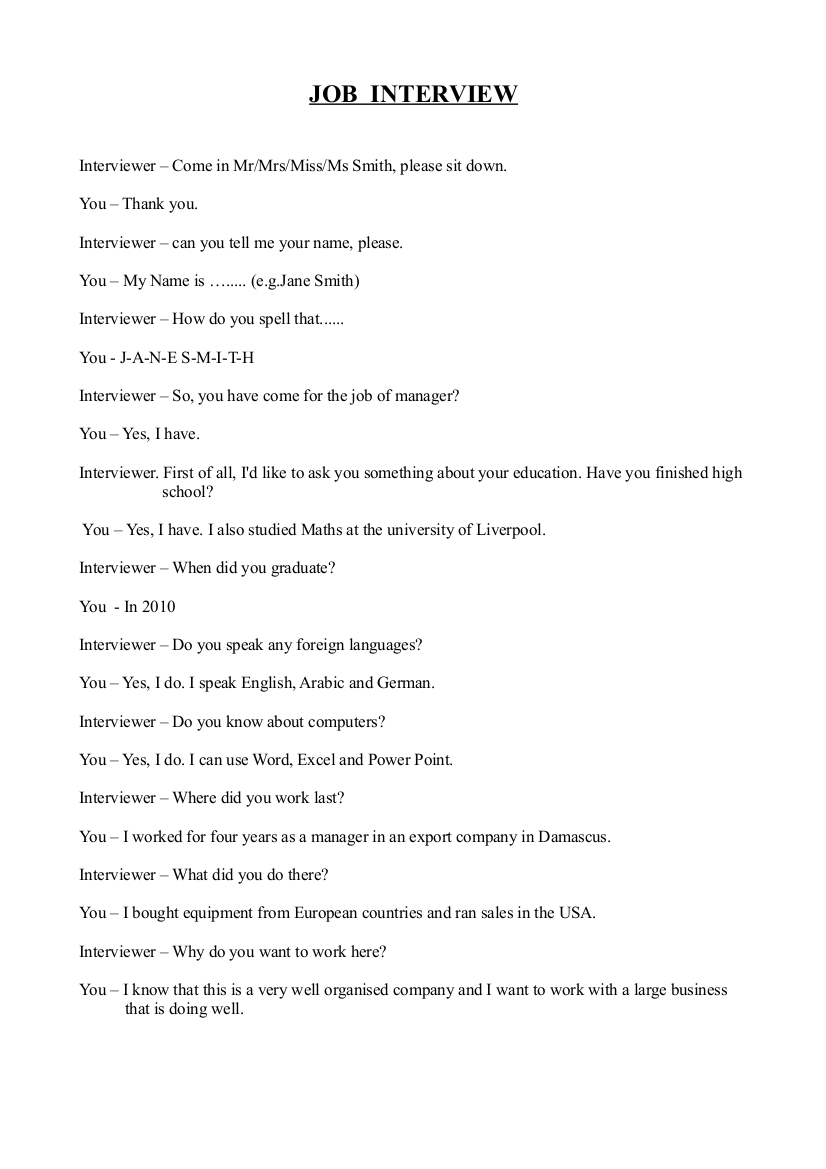 job interview dialogue