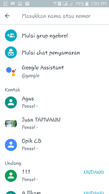 Tampilan daftar kontak google allo Tampilan daftar kontak google allo