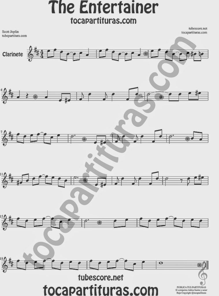 The Entertainer Partitura de Clarinete Sheet Music for Clarinet Music Score