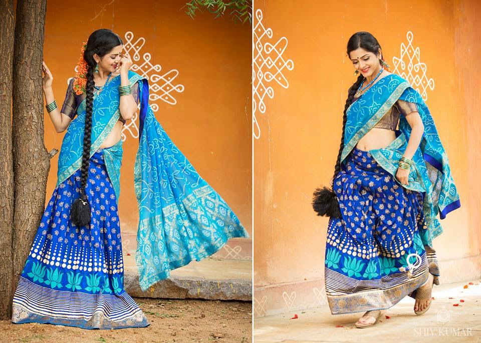 Bollywood Actress Saree Collections Bhargavi Kunam Vintage Half Saree Fashion 