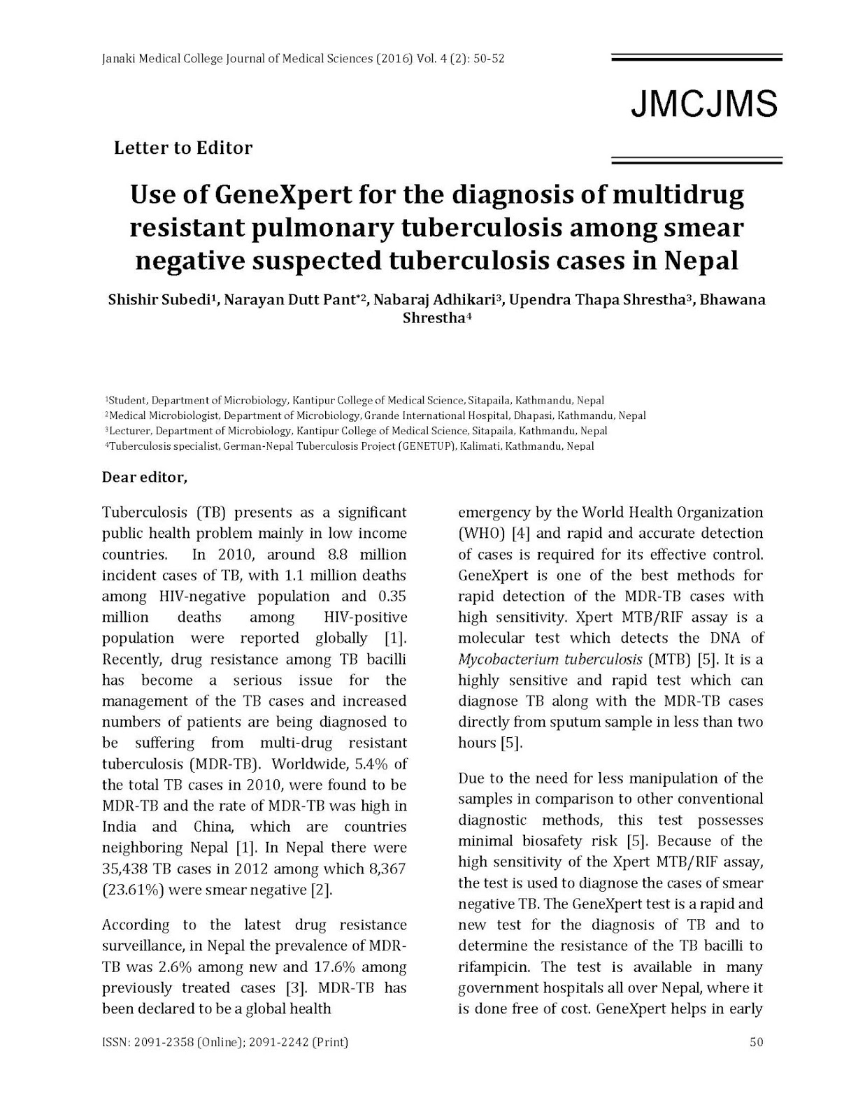 My Scientific Blog Research And Articles LETTER TO EDITOR