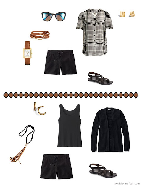 two ways to wear black shorts from a 9-piece travel capsule wardrobe for warm weather two ways to wear black shorts from a 9-piece travel capsule wardrobe for warm weather