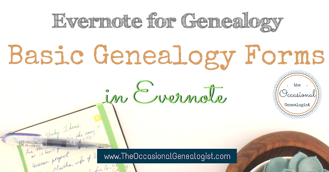 Evernote genealogy forms. Pedigree chart in Evernote, family group sheet in Evernote