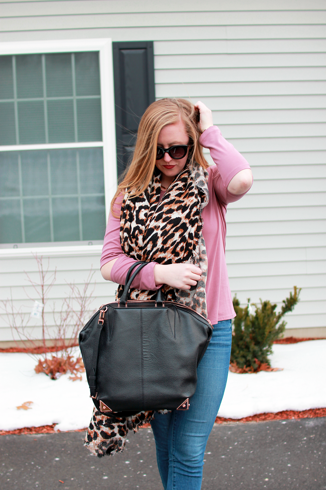 boston style blogger; new england style blogger; boston blogger winter; boston influencer; asos leopard scarf; copper coat;