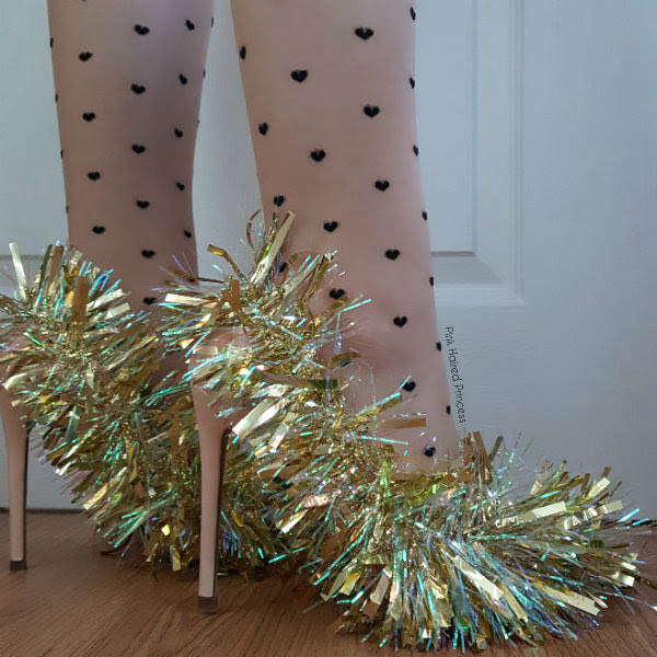 wearing detailed christmas tinsel shoes wearing detailed christmas tinsel shoes