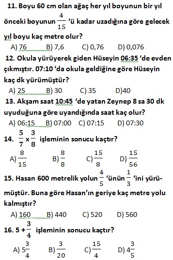 5. Sinif Matematik 1. Dönem 3. Yazılı Soruları İndir 2012 2013 - Ders
