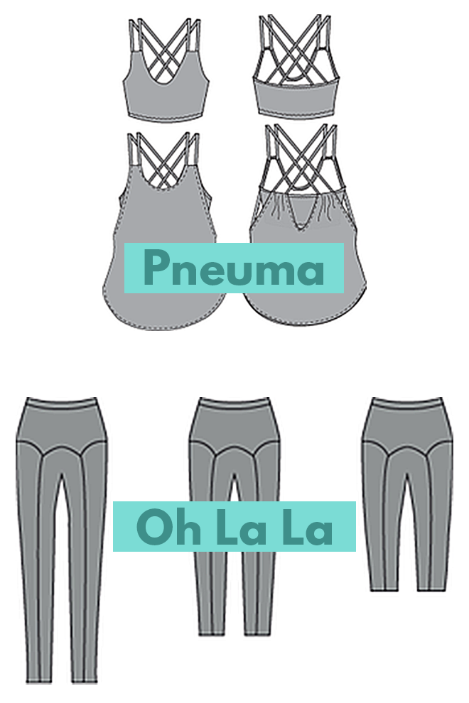 Papercut Patterns' Pneuma bra/tank top and Oh La La leggings are stylish sewing patterns for yoga clothes. Papercut Patterns' Pneuma bra/tank top and Oh La La leggings are stylish sewing patterns for yoga clothes.