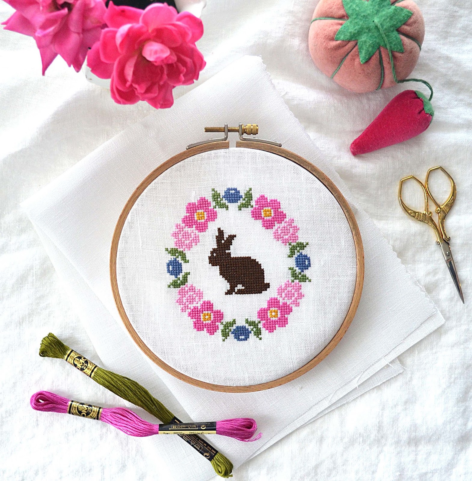 Sew French Free Bunny Bloom Cross Stitch Pattern