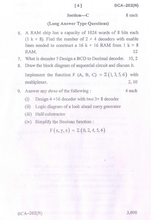 CSJM BCA Digital Electronics and Computer Organisation 2015 Question Paper University Question