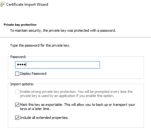 Enable the checkbox which says this key as exportable