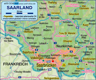 Sarre Mapa de Estados | Mapa de Alemania Ciudades