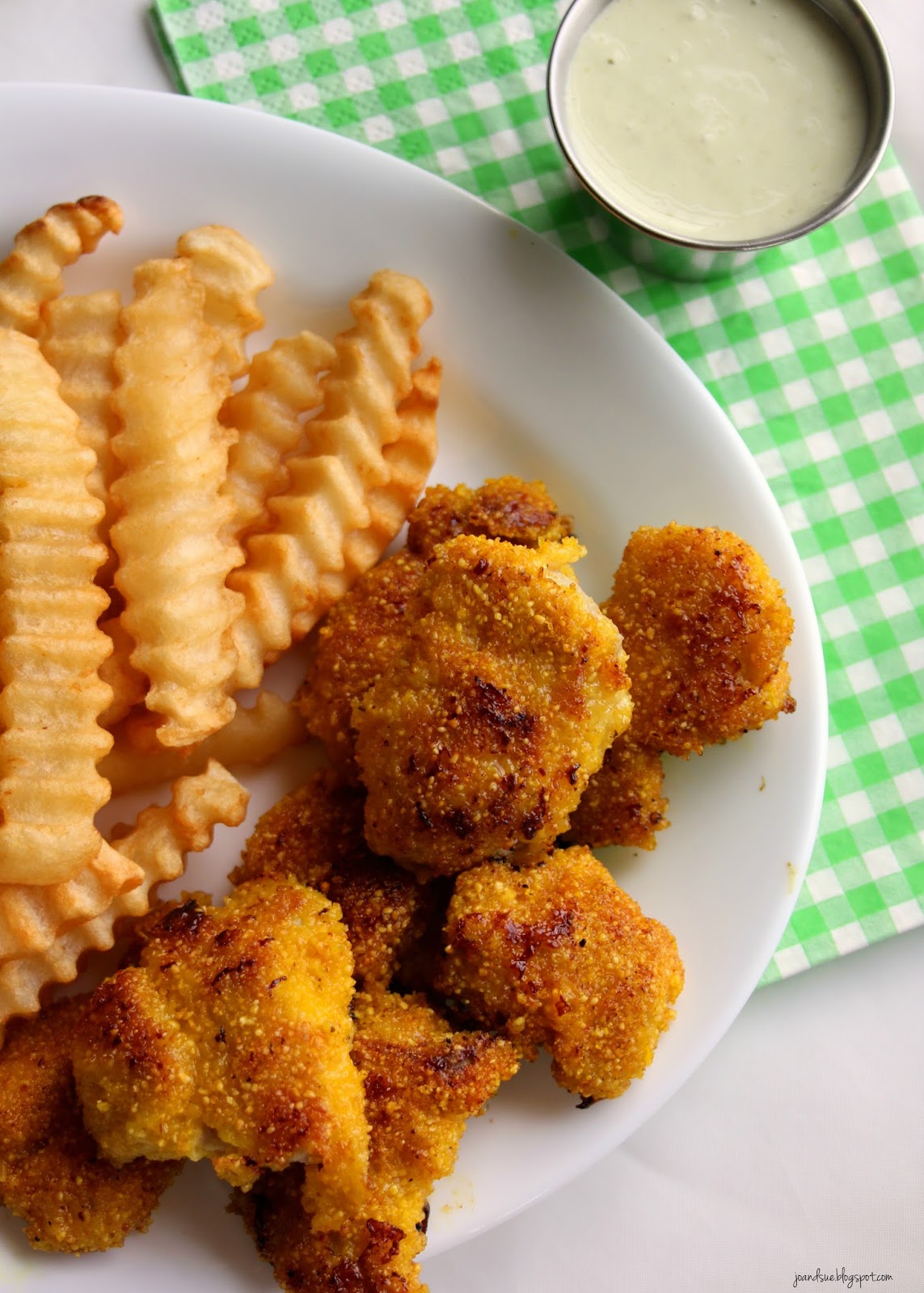Jo and Sue Baked Chicken Nuggets With Wasabi Pea Sauce