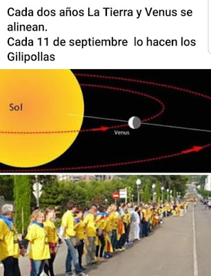 Cada dos años la Tierra y Venus se alinean. Cada 11 de septiembre lo hacen los gilipollas. Cada dos años la Tierra y Venus se alinean. Cada 11 de septiembre lo hacen los gilipollas.