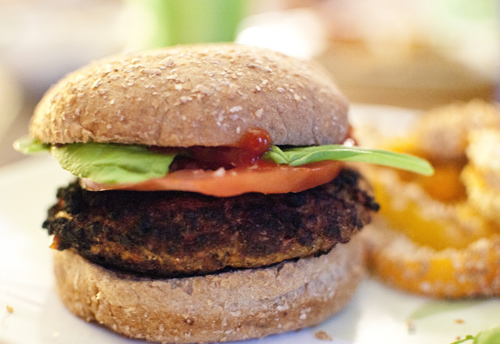 VeganFling Black Bean Burgers and Bell Pepper Rings