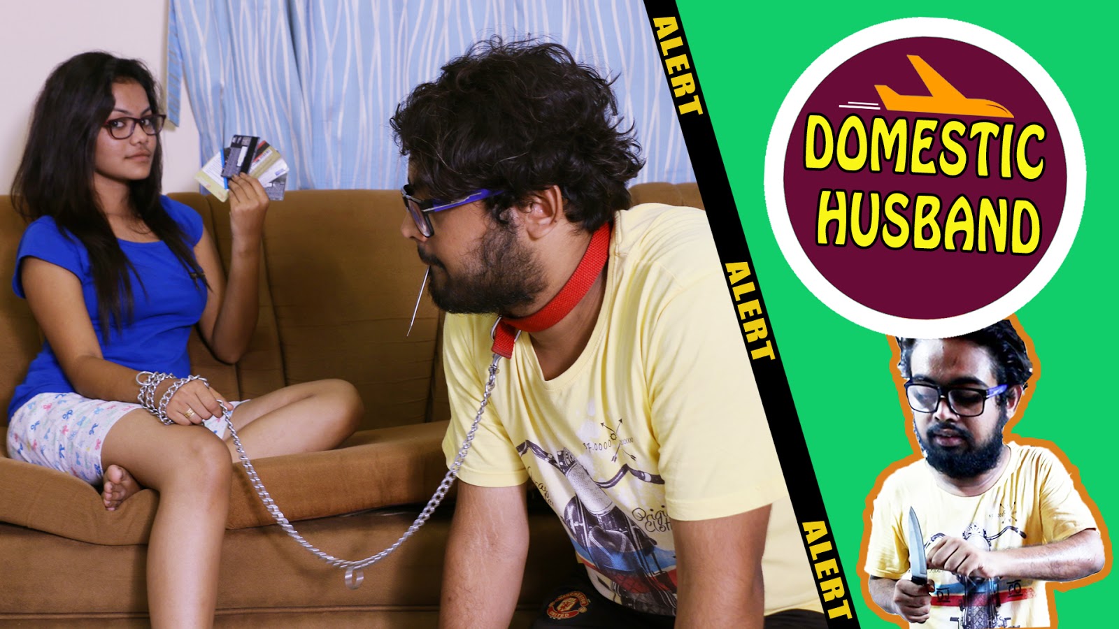 a funny video about house husband,who is dependable on his earning wife. 