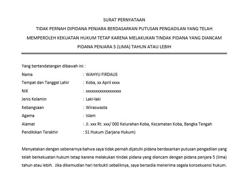 Surat Keterangan Tidak Pernah Di Pidana Dari Pengadilan