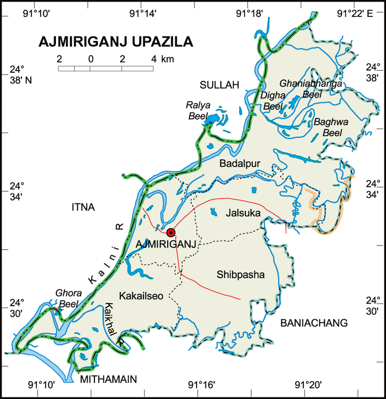 Ajmiriganj Upazila Map Habiganj District Bangladesh
