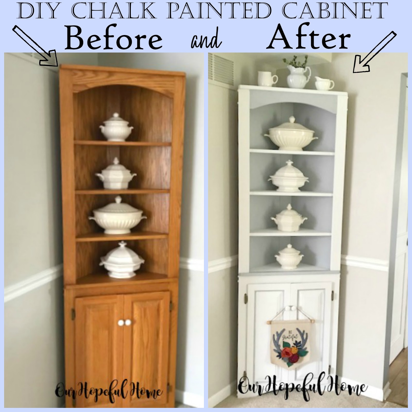 Our Hopeful Home Diy Chalk Paint Corner Cabinet Styled With Ironstone