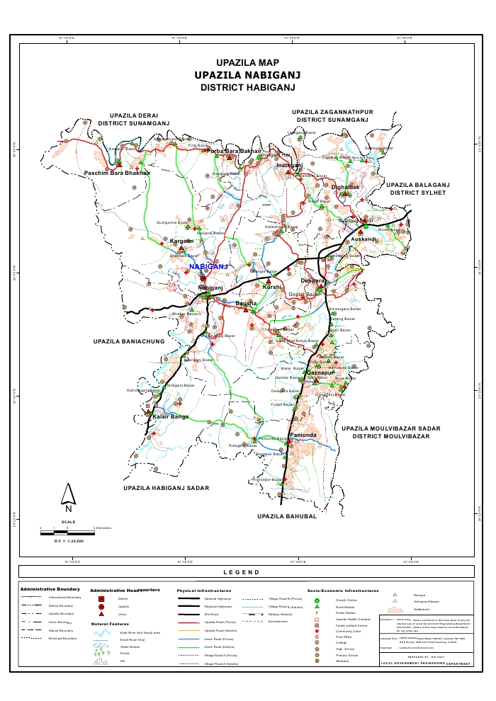 Nabiganj Upazila Map Habiganj District Bangladesh