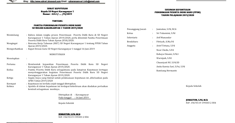 Download Contoh SK Kepala Sekolah tentang Panitia PPDB