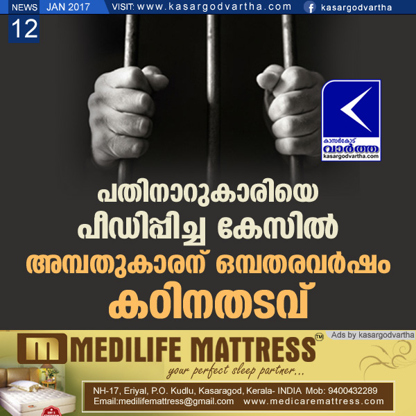 Molestation: 9.5 year conviction for 50 year old , Court, Kanhangad, kasaragod, Top-Headlines, Kerala
