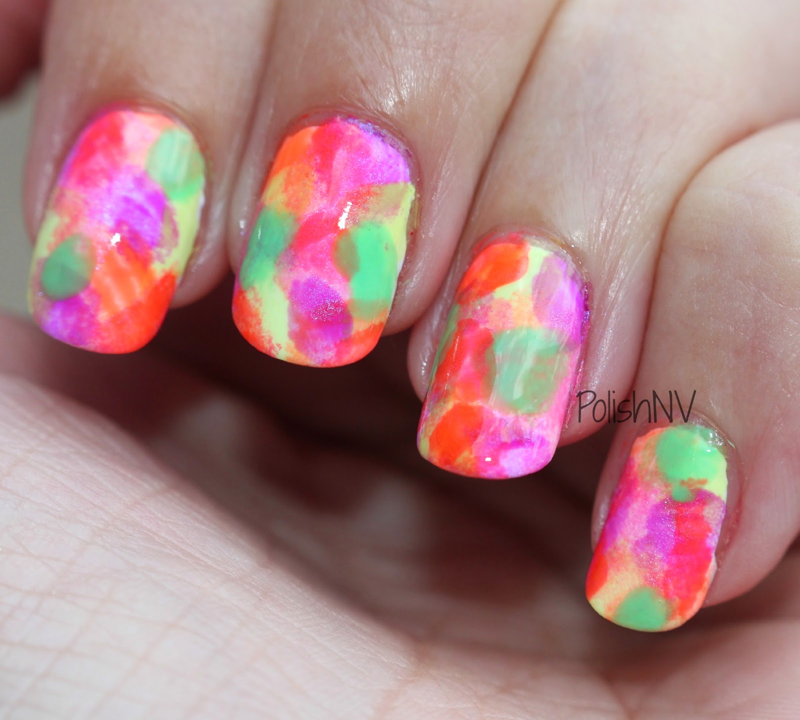 PolishNV: OPI Neons 2014 Sponged Nail Art Manicure