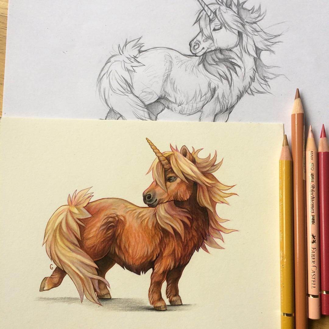 02-Unicorn-Shetland-Pony-Grace-Fantasy-Animals-Colored-Pencils-Drawings-www-designstack-co