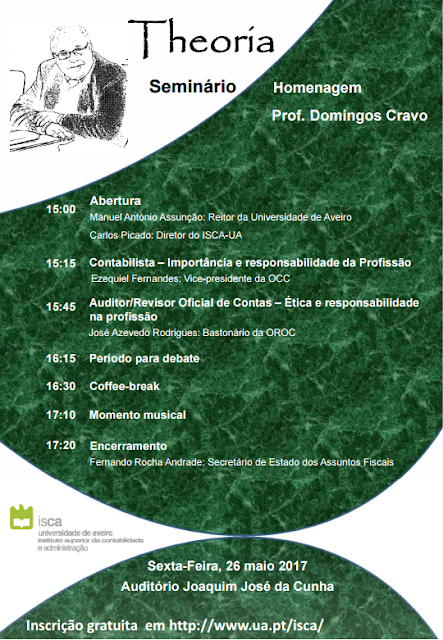 Seminário de Homenagem ao Professor Domingos Cravo no dia 26 Maio Seminário de Homenagem ao Professor Domingos Cravo no dia 26 Maio