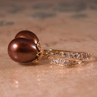 chocolate pearl, cubic zirconia and gold vermeil earrings