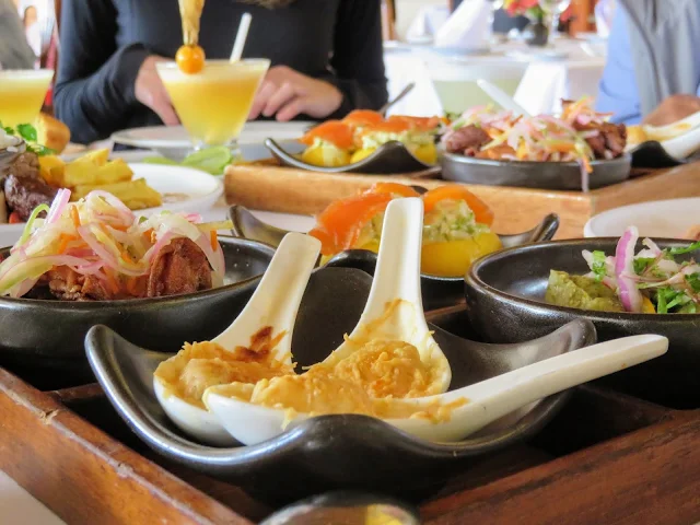 Tasting plates for lunch at Huaca Pucllana on our Lima Gourmet Company Food Tour