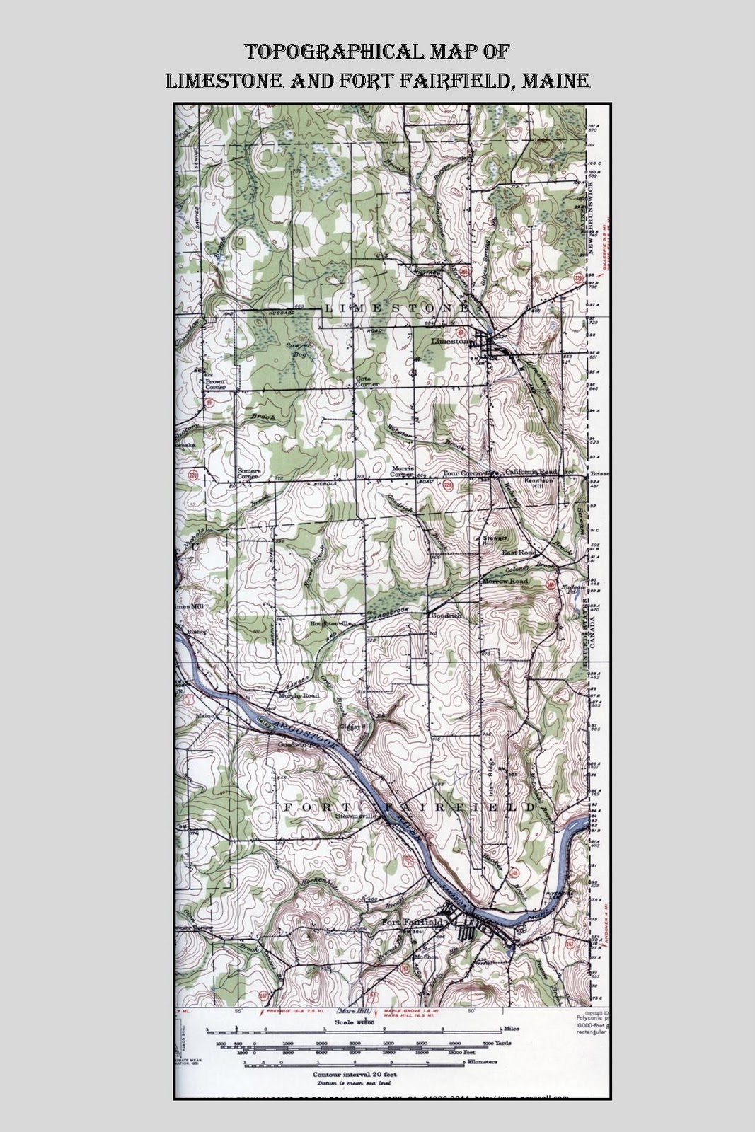 Limestone, Maine My Home Town Topographical Map of Limestone and Fort Fairfield
