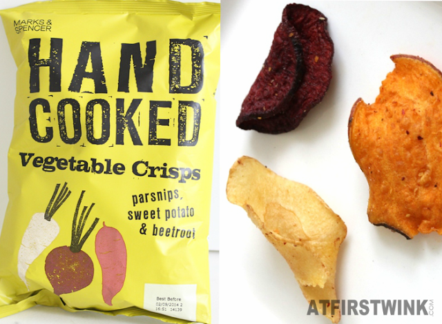 Marks and spencer hand cooked vegetable crisps parsnips, sweet potato, and beetroot