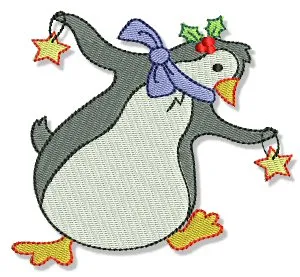 Imágenes Bordadas de Pingüinos para Navidad.