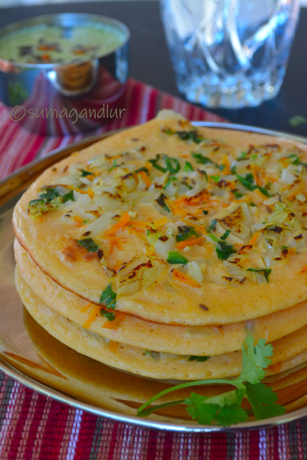Veggie Platter Millet Tomato Uthappam / Spicy Indian Millet Pancakes