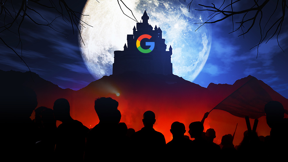 Google é o inimigo da humanidade e precisamos resistir a todo custo google no topo e pessoas em baixo revoltadas