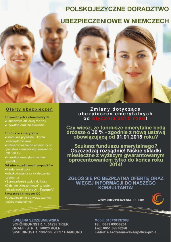 Ubezpieczenia w Niemczech Ubezpieczenie emerytalne od 2015, DROŻSZE o 30 ! Skorzystaj z